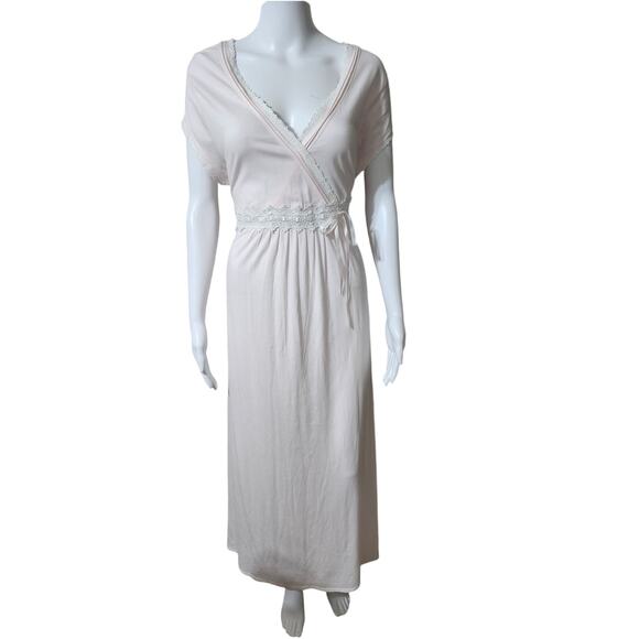 Eileen West Classical Touch Nightgown Large Pink Maxi V-Neck Lace Trim & Bow New - Picture 3 of 11